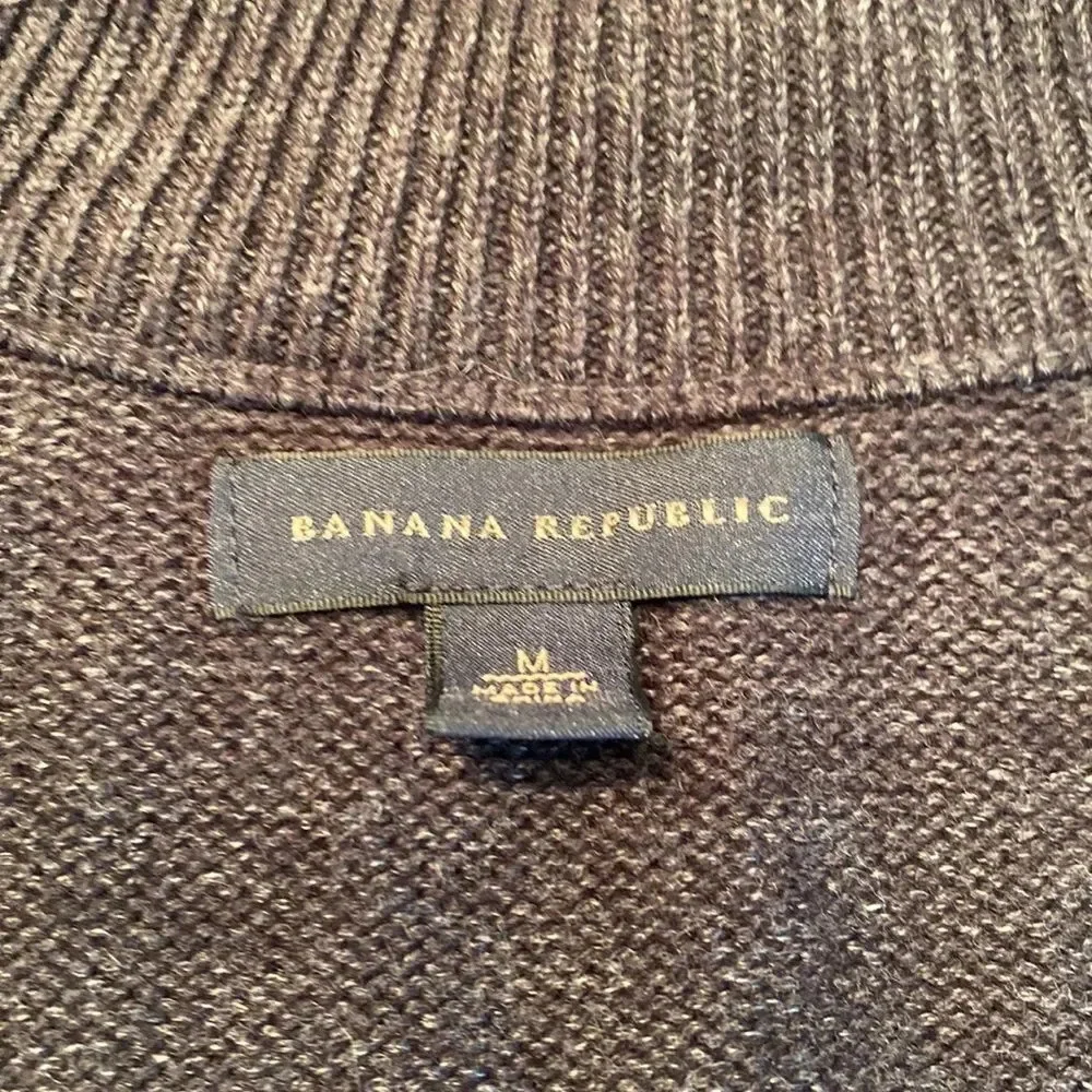 Banana Republic Men Medium knit sweater dark grey cuffed waist wrists pockets